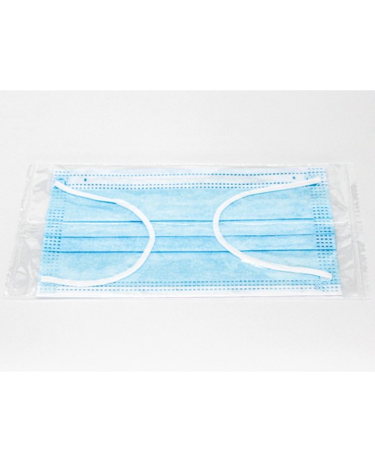 GISAFE MASCHERINA CHIRURGICA FILTRANTE 98% 3 VELI tipo IIR con elastici - adulti - azzurra - imbustata singolarmente - scatola