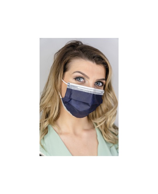 PREMIUM MASCHERINA CHIRURGICA FILTRANTE 98% 3 VELI tipo II con elastici - adulti - blu scuro