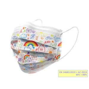 GISAFE MASCHERINA CHIRURGICA FILTRANTE 98% 3 VELI tipo IIR con elastici - pediatrica - cartoon - flowpack