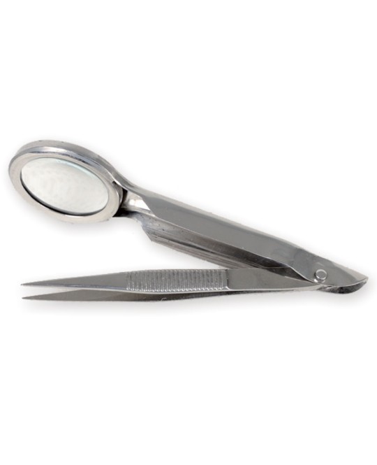 PINZETTA CON LENTE INGRANDIMENTO 2X - 8 cm