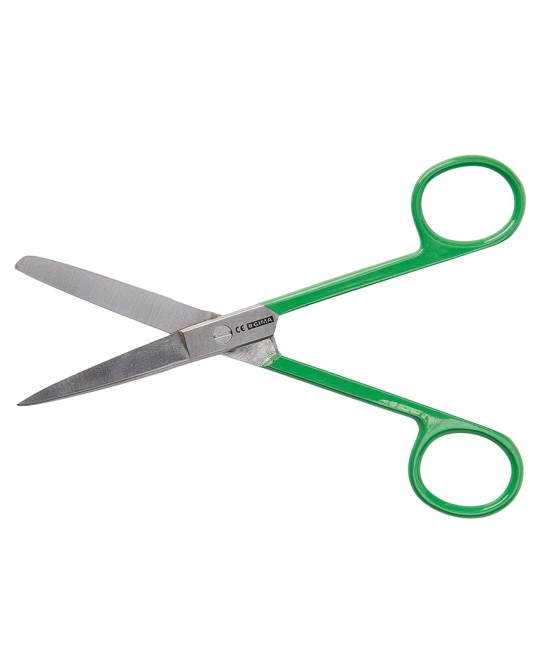 FORBICI RETTE PUNTE ALTERNE - anelli verdi - 14 cm