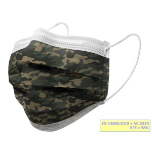 GISAFE MASCHERINA CHIRURGICA FILTRANTE 98% 3 VELI tipo IIR con elastici - adulti - militare - flowpack