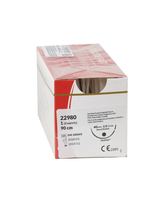 SUTURA ASS. TRUGLYDE FAST calibro 1/0, curva 1/2, ago 40 mm - 90 cm - incolore