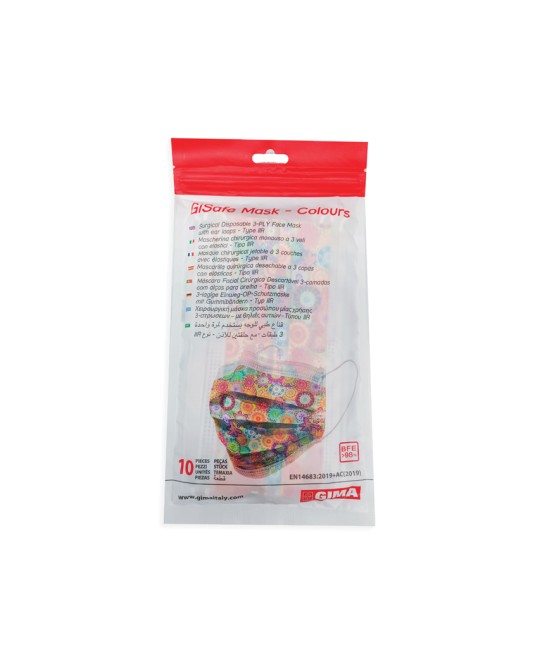 GISAFE MASCHERINA CHIRURGICA FILTRANTE 98% 3 VELI tipo IIR con elastici - adulti - colors - flowpack