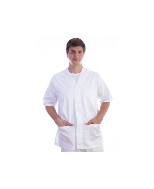 CASACCA CON BOTTONI-cotone/pol.-unisex L bianca