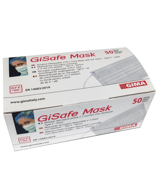GISAFE MASCHERINA CHIRURGICA FILTRANTE 98% 3 VELI tipo IIR con elastici - adulti - bianca - scatola