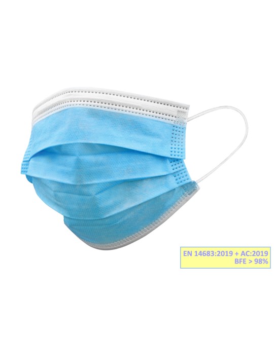 GISAFE MASCHERINA CHIRURGICA FILTRANTE 98% 3 VELI tipo IIR con elastici - pediatrica - azzurra - flowpack