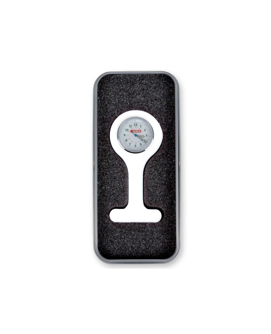 OROLOGIO PER INFERMIERI con scatola alluminio - rotondo - bianco