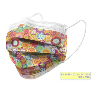 GISAFE MASCHERINA CHIRURGICA FILTRANTE 98% 3 VELI tipo IIR con elastici - adulti - colors - flowpack