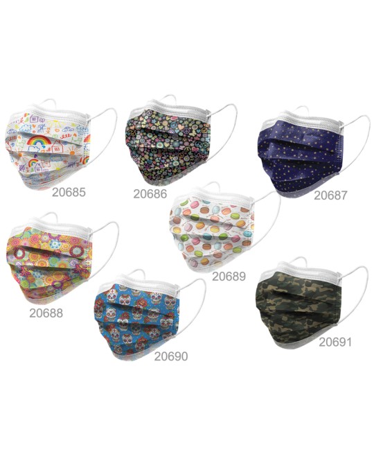 GISAFE MASCHERINA CHIRURGICA FILTRANTE 98% 3 VELI tipo IIR con elastici - adulti - stars - flowpack