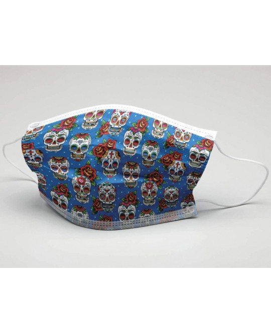 GISAFE MASCHERINA CHIRURGICA FILTRANTE 98% 3 VELI tipo IIR con elastici - adulti - teschi - flowpack