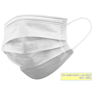 GISAFE MASCHERINA CHIRURGICA FILTRANTE 98% 3 VELI tipo IIR con elastici - adulti - bianca - scatola