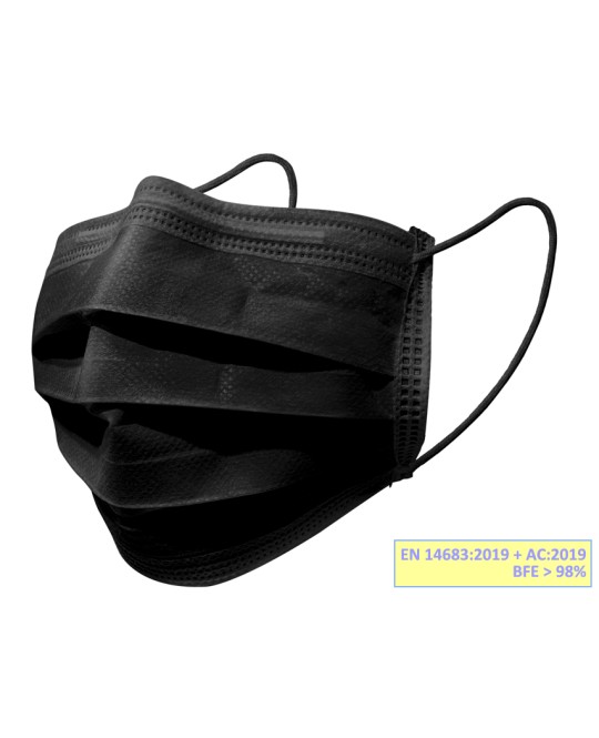 GISAFE MASCHERINA CHIRURGICA FILTRANTE 98% 3 VELI tipo IIR con elastici - adulti - nera - scatola
