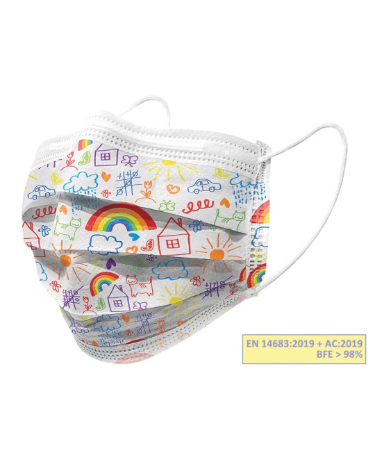GISAFE MASCHERINA CHIRURGICA FILTRANTE 98% 3 VELI tipo IIR con elastici - adulti - cartoon - flowpack