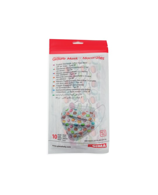 GISAFE MASCHERINA CHIRURGICA FILTRANTE 98% 3 VELI tipo IIR con elastici - adulti - macarones - flowpack