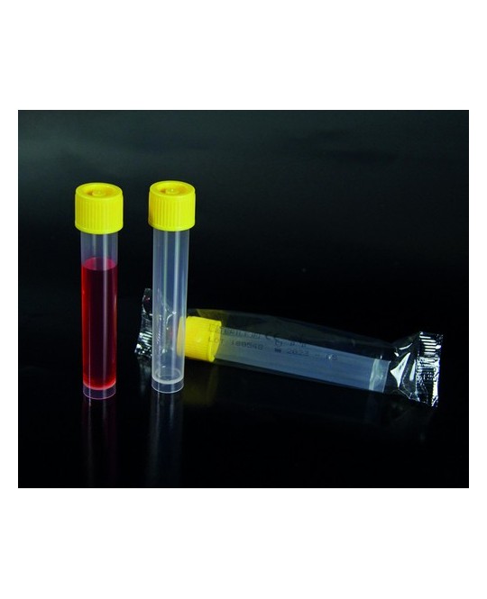 Provette cilindriche da 10 ml con base d'appoggio.