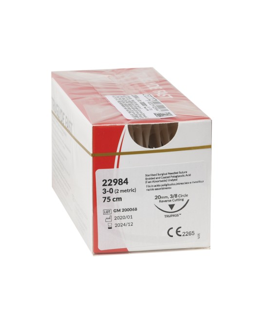 SUTURA ASS. TRUGLYDE FAST calibro 3/0, curva 3/8, ago 20 mm - 70 cm - incolore