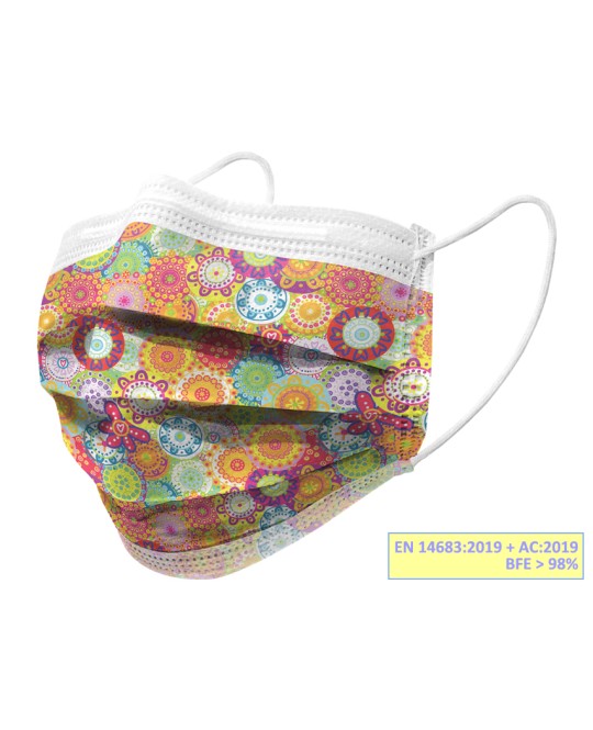 GISAFE MASCHERINA CHIRURGICA FILTRANTE 98% 3 VELI tipo IIR con elastici - adulti - colors - flowpack