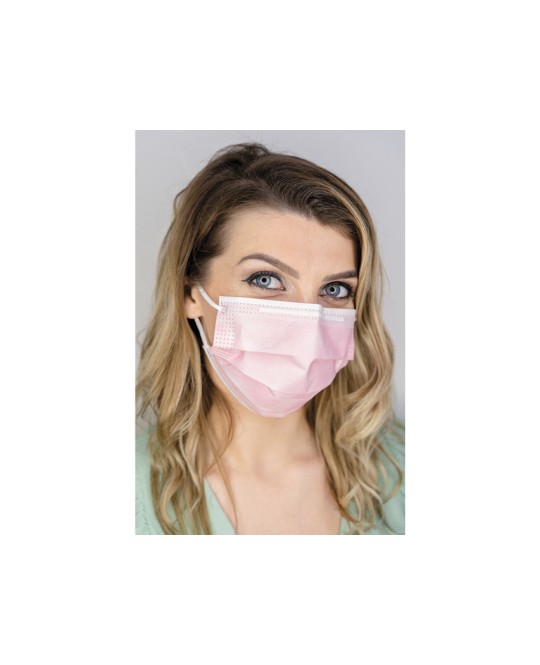 PREMIUM MASCHERINA CHIRURGICA FILTRANTE 98% 3 VELI tipo II con elastici - adulti - rosa