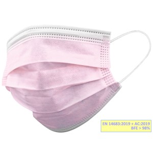 GISAFE MASCHERINA CHIRURGICA FILTRANTE 98% 3 VELI tipo IIR con elastici - adulti - rosa - scatola
