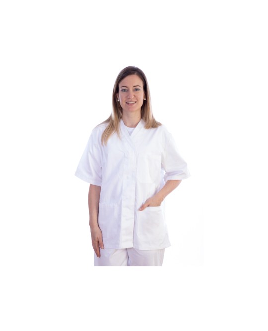 CASACCA CON BOTTONI-cotone/pol.-donna L bianca