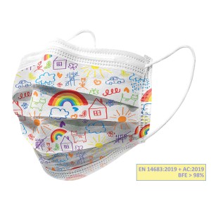 GISAFE MASCHERINA CHIRURGICA FILTRANTE 98% 3 VELI tipo IIR con elastici - adulti - cartoon - flowpack