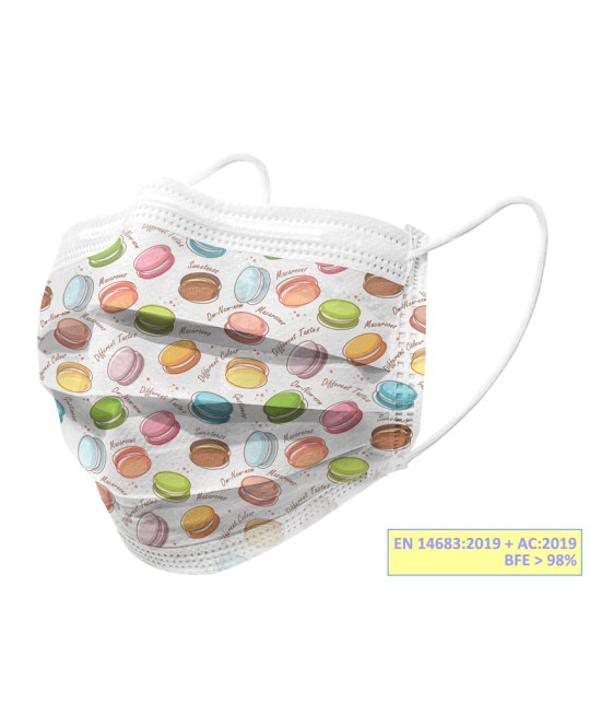 GISAFE MASCHERINA CHIRURGICA FILTRANTE 98% 3 VELI tipo IIR con elastici - adulti - macarones - flowpack