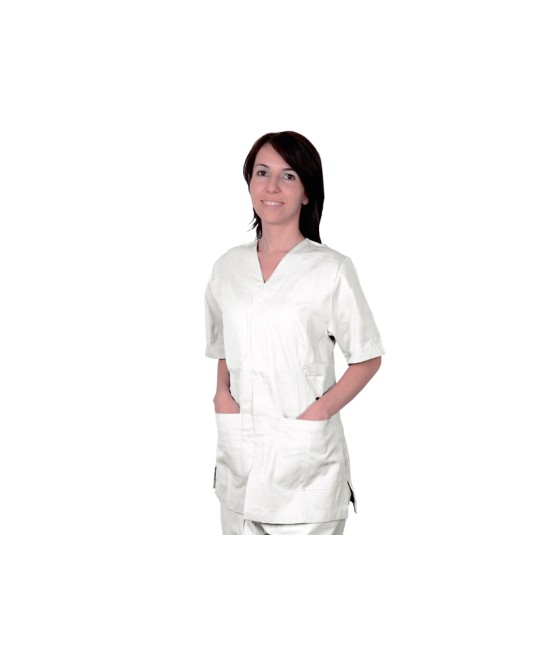 CASACCA CON BOTTONI-cotone/pol.-unisex L bianca