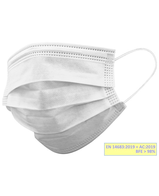 GISAFE MASCHERINA CHIRURGICA FILTRANTE 98% 3 VELI tipo IIR con elastici - adulti - bianca - scatola