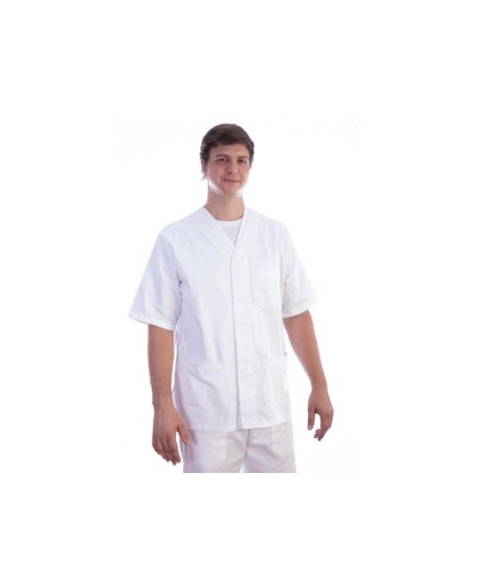CASACCA CON BOTTONI-cotone/pol.-unisex L bianca