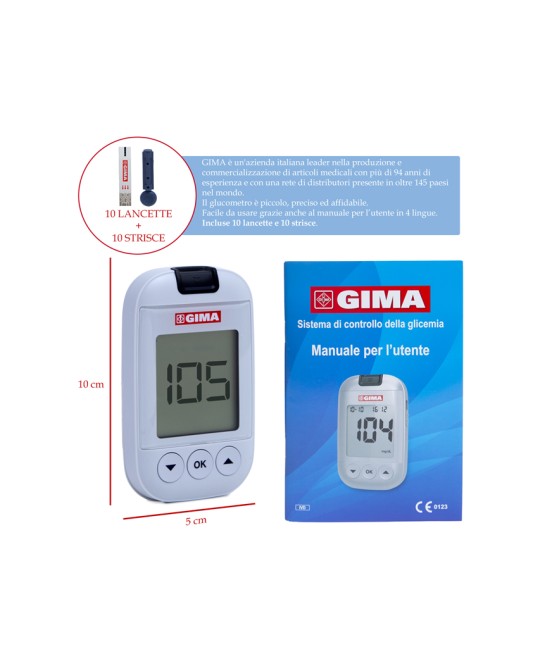 KIT COMPLETO GLUCOMETRO GIMA mg/dl - IT, DE, GR, Arabo
